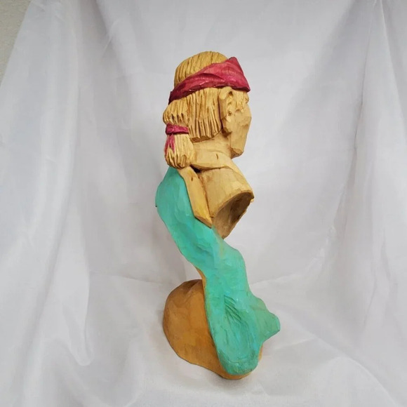Handcrafted Wood Native American Indian Bust Southwestern Wooden 11 Inches - Picture 7 of 16